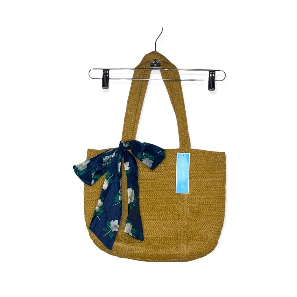 DRAPER JAMES Everyday Straw Bag with Floral Scarf Tie NWT